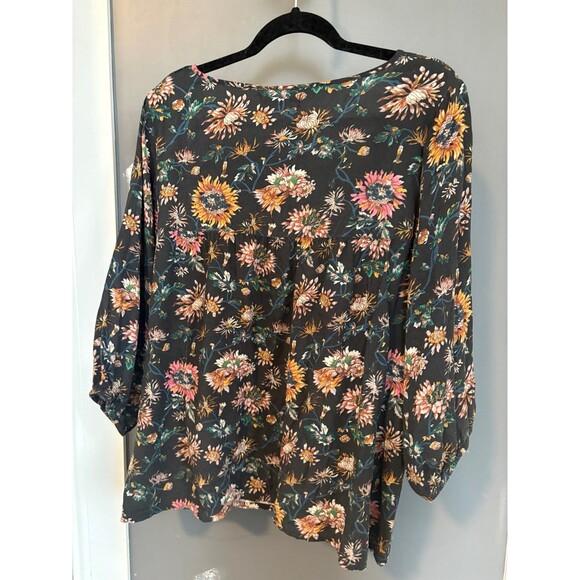 natural life women's size xl maribel black floral Blouse boho festi - Picture 5 of 7